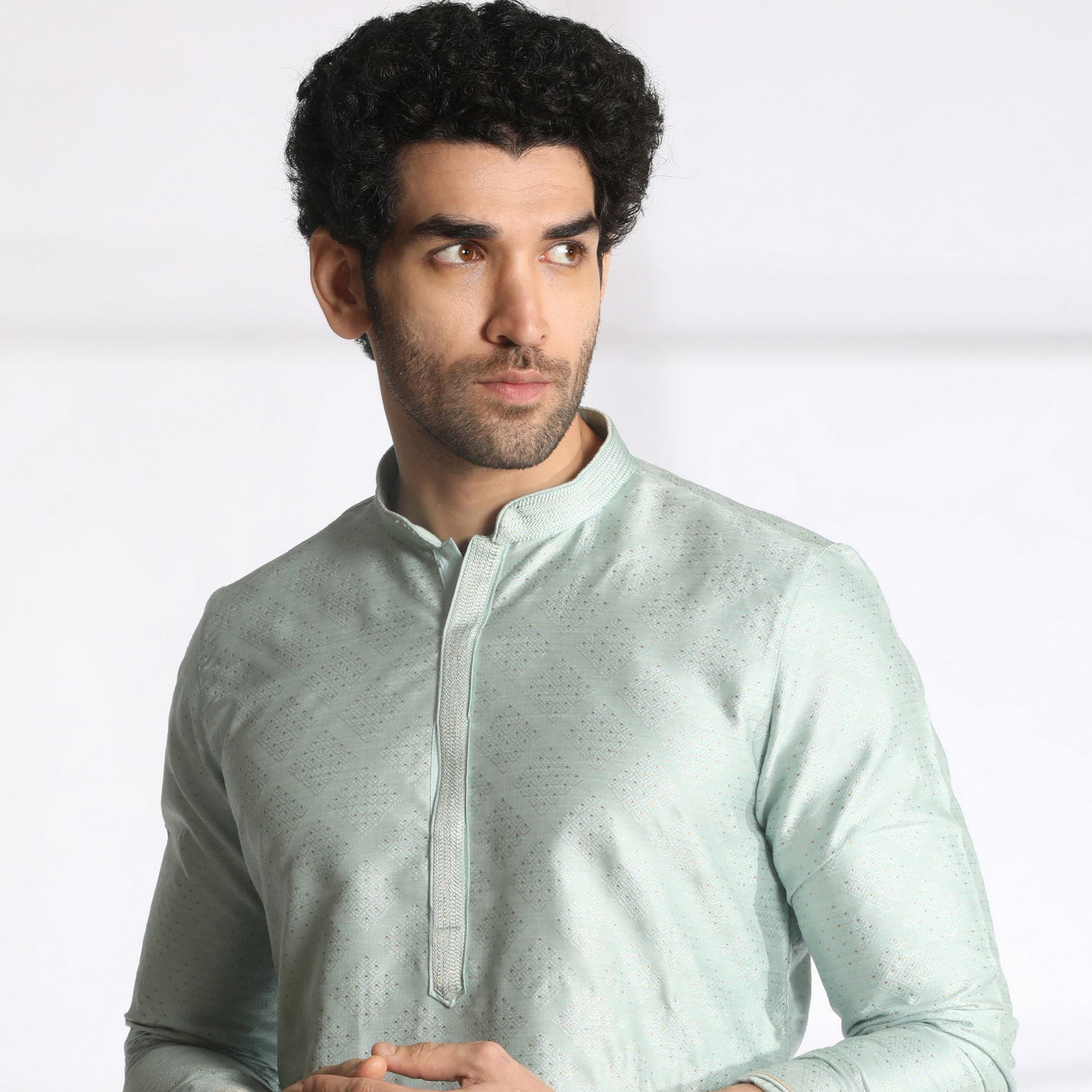 Buy Powder Blue Jacquard Kurta Pajama Online in the USA @Manyavar ...