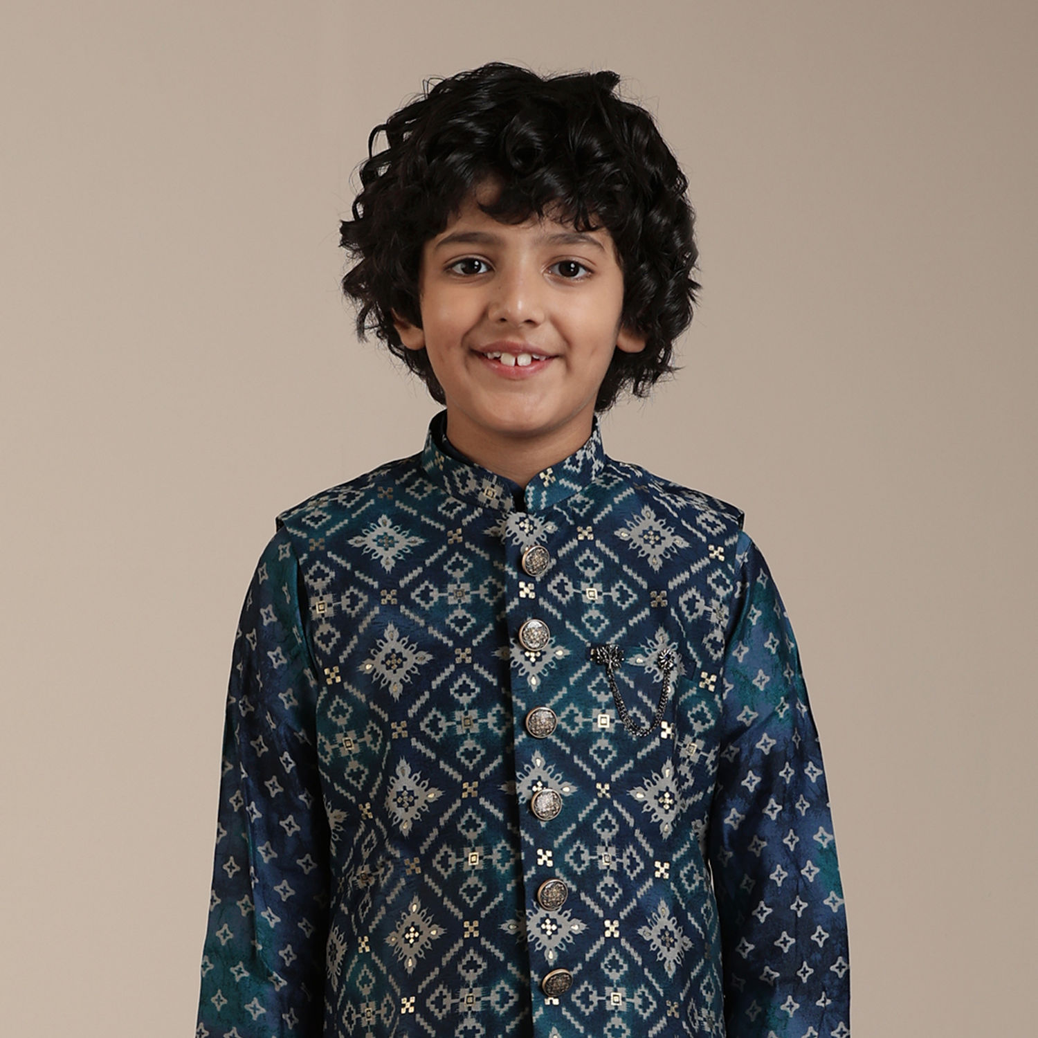 Buy Boys Teal Blue Diamond Patterned Jacket Set Online in India ...