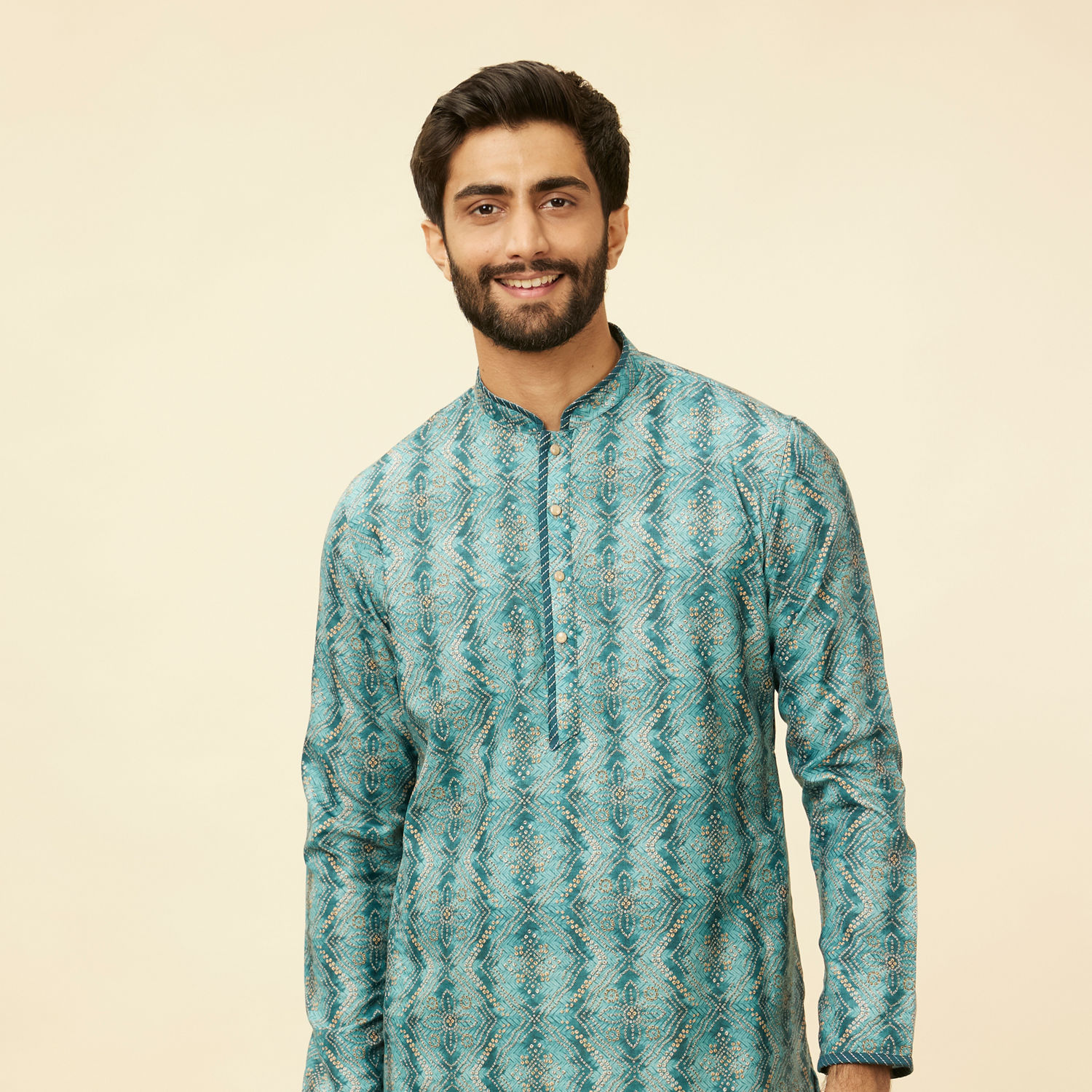 Buy Turquoise Geometric Floral Printed Kurta Online In The Usa 